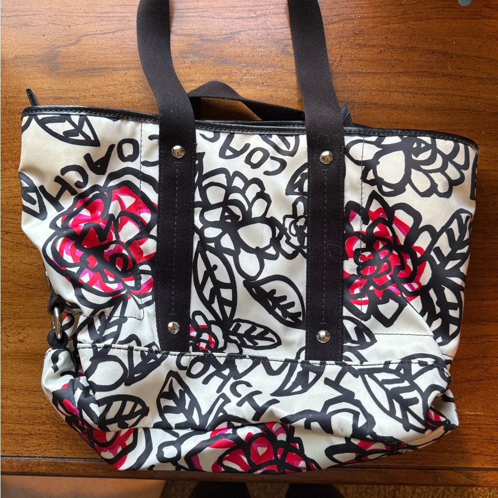 Coach Black Floral Logo Tote - Picture 3 of 7